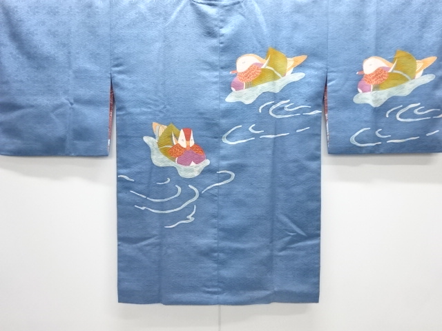 鴛鴦模様手織り紬絵羽道行コート